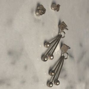 Vintage handmade sterling silver drop stud earrings